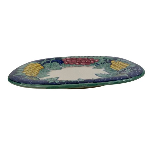 Hand-Painted 14" Square Ceramic Serving Plate With Grapes & Leaves Design - Picture 7 of 11